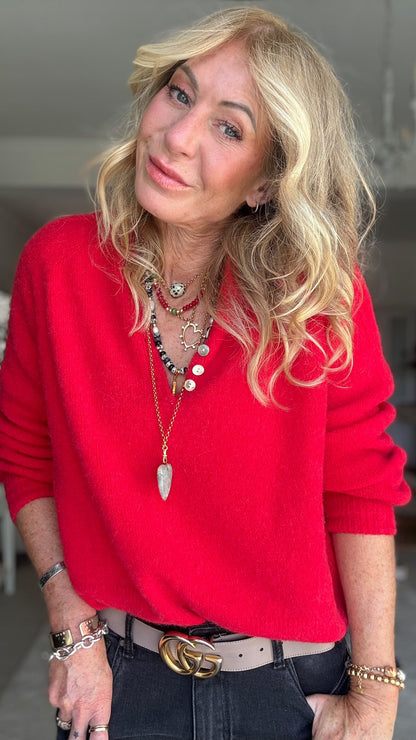 Red Alpaca Mix Button Jumper - PRE ORDER