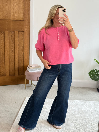 Navy Alpaca Mix Diamanté Button Jumper