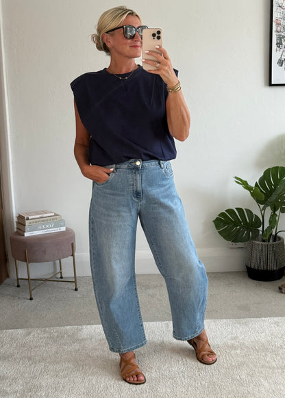 Navy Structured Shoulder T-Shirt