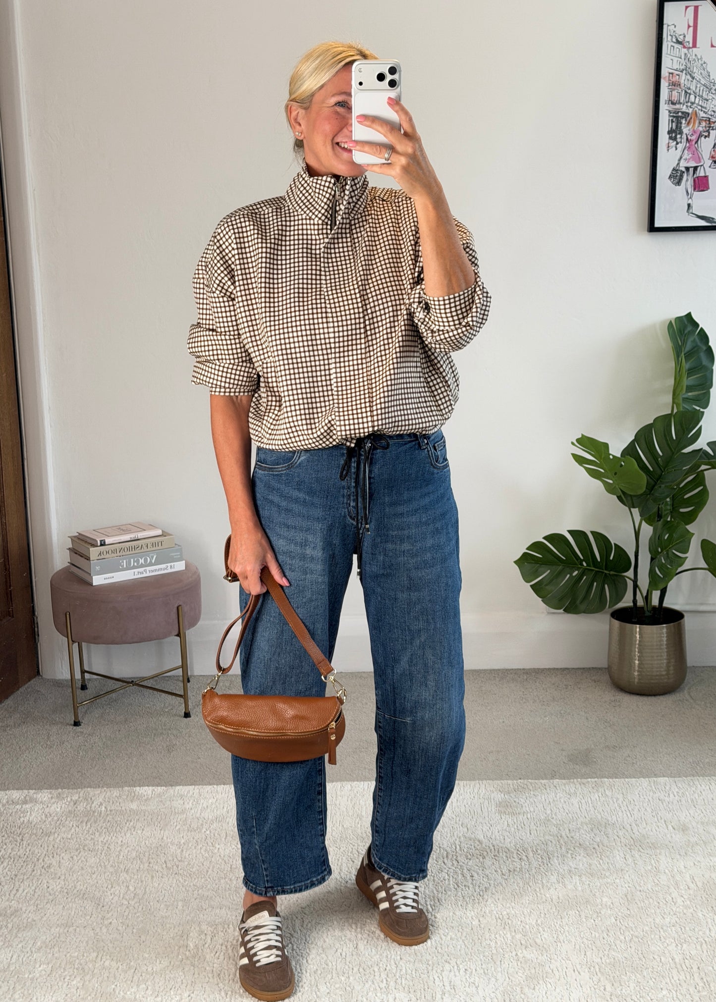 Chocolate Check Funnel Neck Jacket