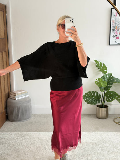 Black 3/4 Sleeve Batwing Jumper