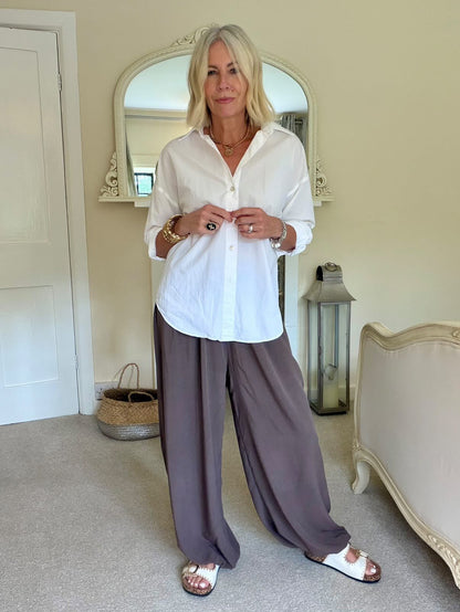 Denim Blue Viscose Balloon Leg Trousers - PRE ORDER