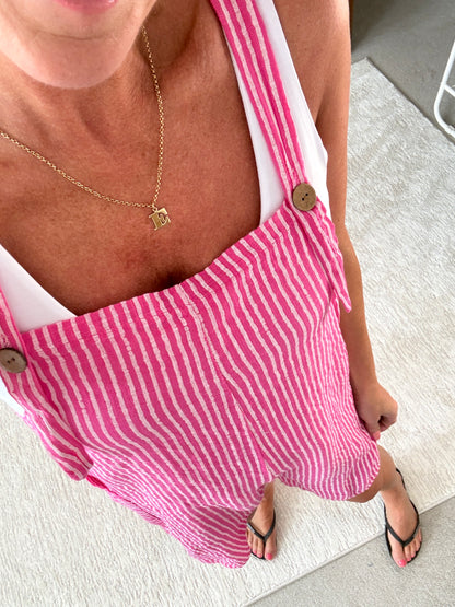 Hot Pink Stripe Dungaree Playsuit