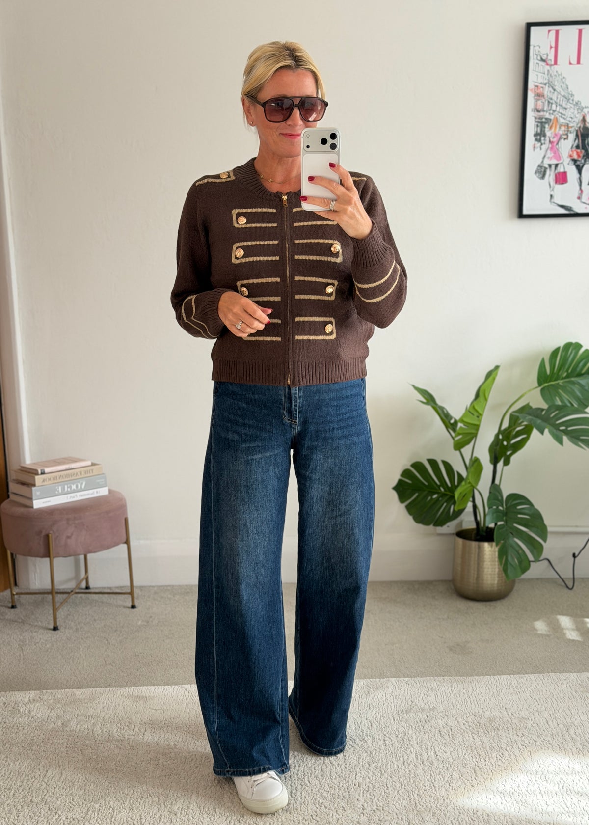 Chocolate Military Zip Front Knitted Cardi