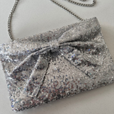 Rose Gold Large Bow Glitter Clutch Bag