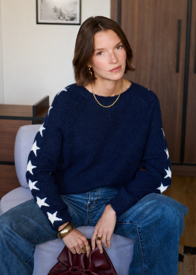 Navy/Cream Star Sleeve Jumper