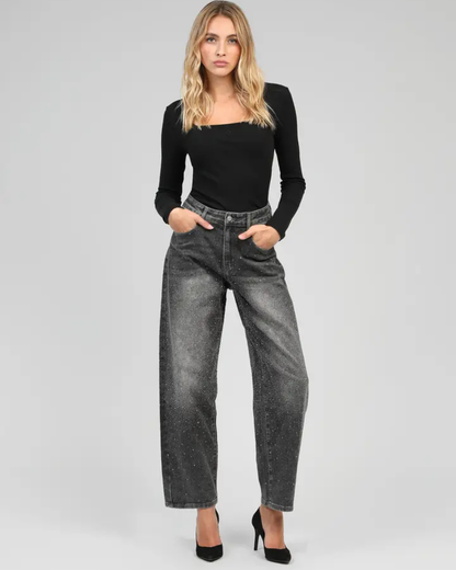 Grey Palone Glitter Barrel Leg Jeans