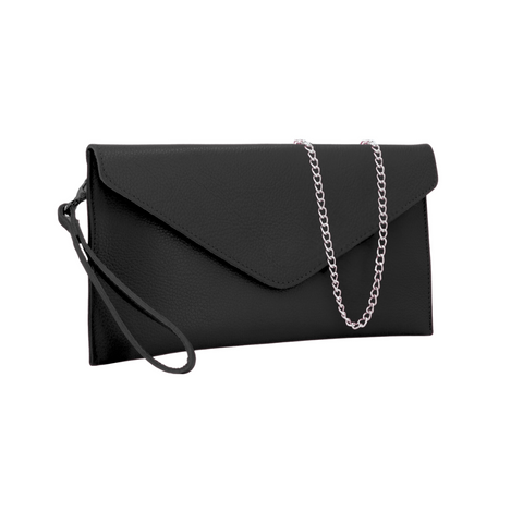 Black Leather Envelope Clutch Bag