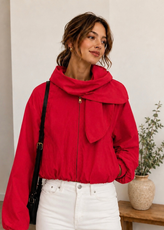 NEW Red Scarf Detail Bomber Jacket