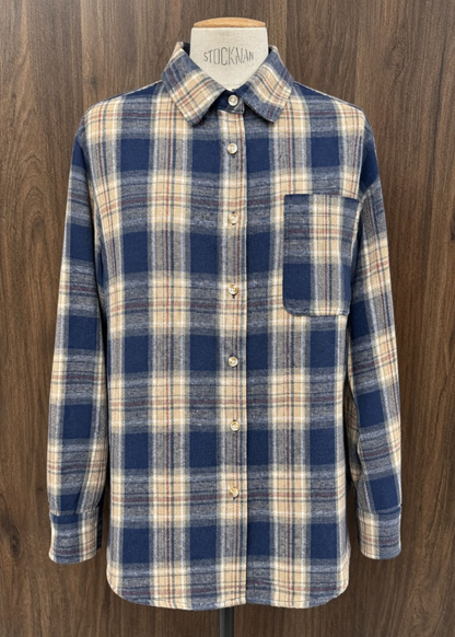 Navy Check Brushed Cotton Blend Shirt