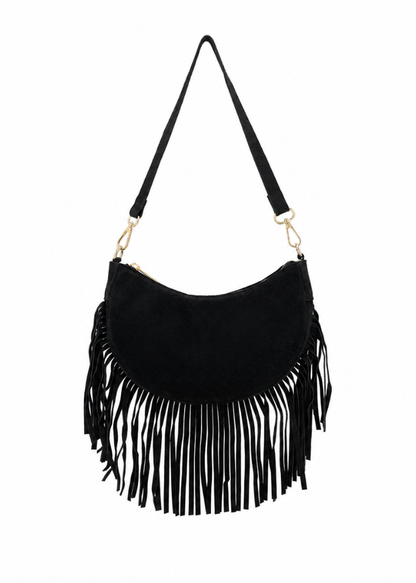 Taupe Suede Fringe Shoulder Bag