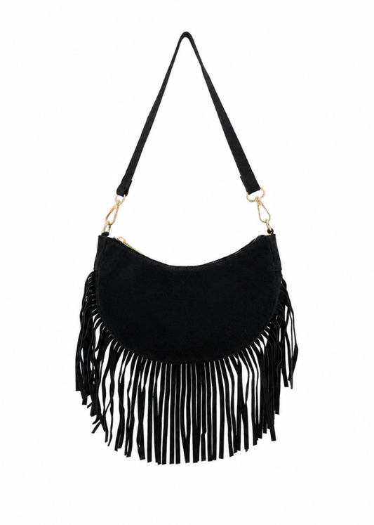 Dark Brown Suede Fringe Shoulder Bag