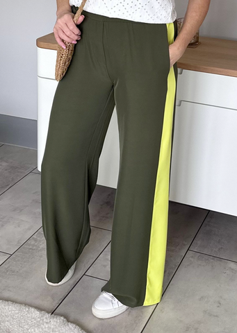 Khaki/Neon Stripe Wide Leg Trousers