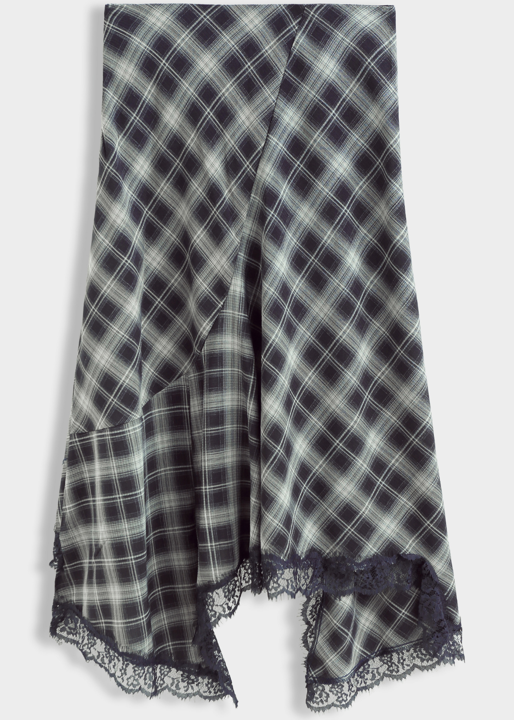 Black/Grey Tartan Lace Trim Midi Skirt