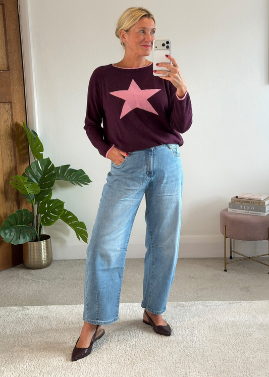 Plum/Pink Cashmere & Merino Star Jumper
