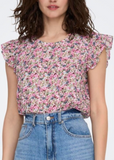 Pink Floral Frill Sleeve Top by ONLY