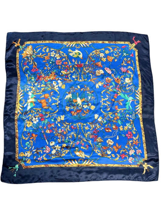 Blue Bird Pattern Silk Touch Square Scarf