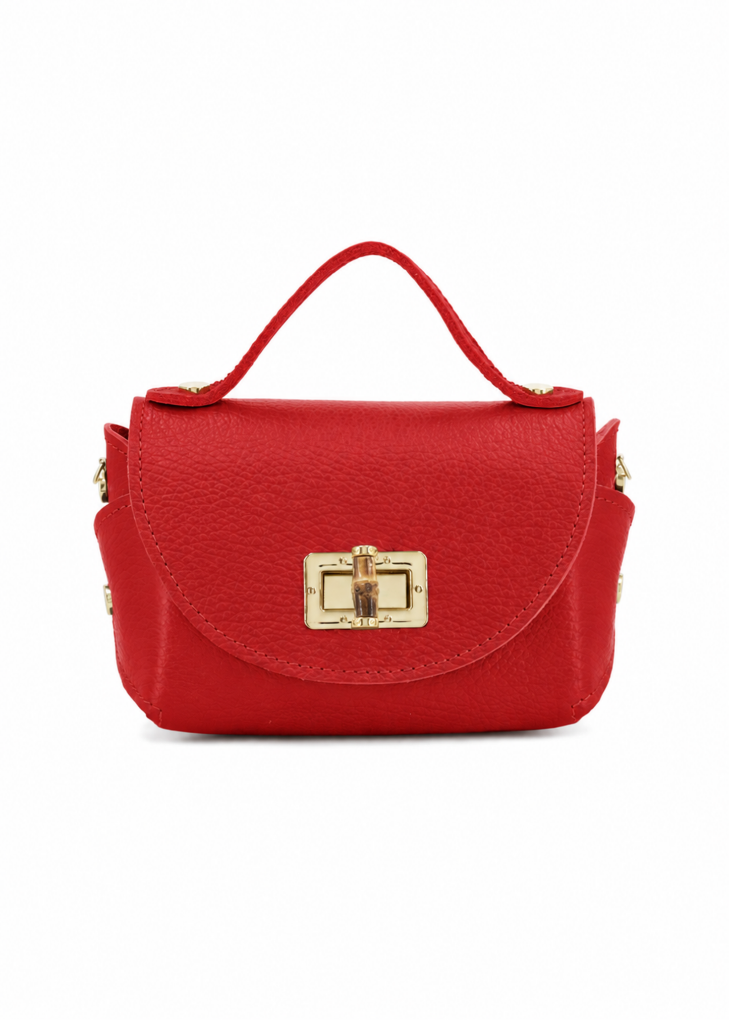 Red Bamboo Twist Lock Leather Mini Bag