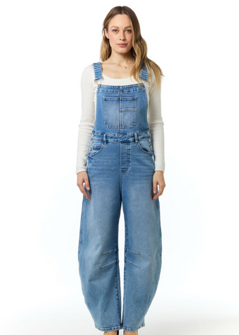 Blue Denim Barrel Leg Dungarees