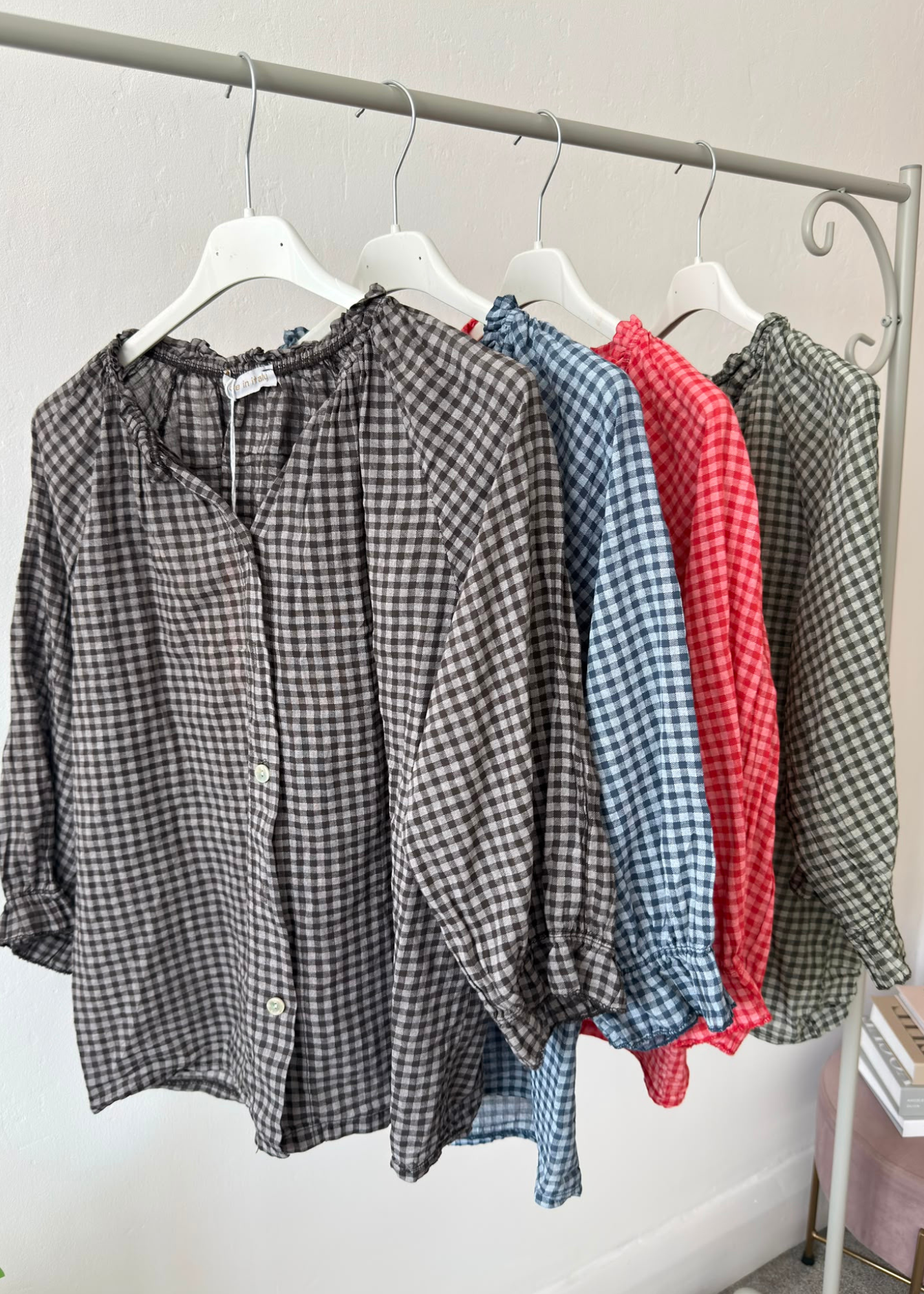 Navy Gingham 3/4 Sleeve Blouse