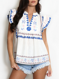 Cream Embroidered Folk Blouse