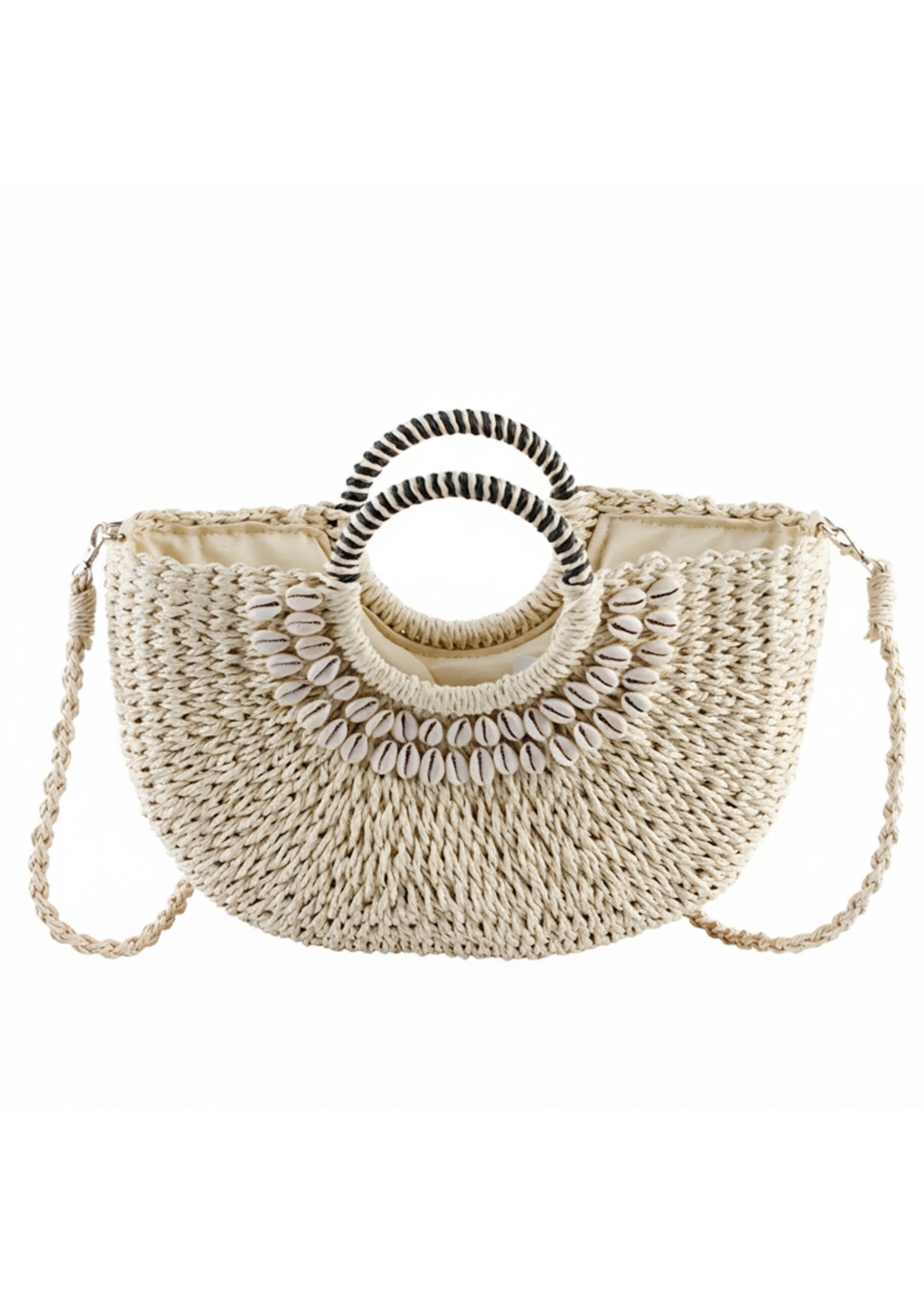 Beige 🐚 Shell Decor Large Straw Basket Bag