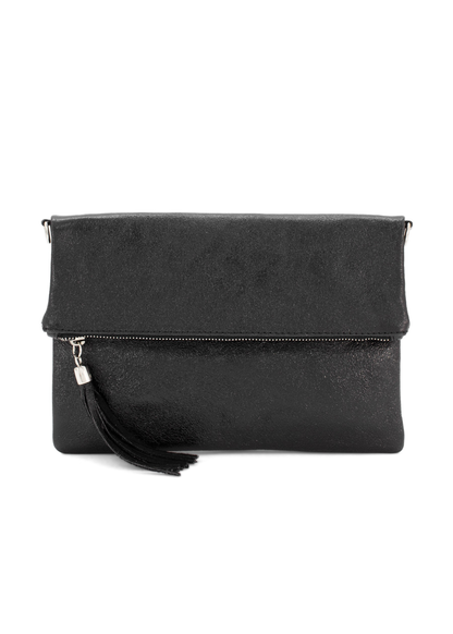 Gold Metallic Leather Fold-Over Clutch Bag