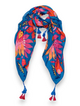 Yellow Lotus Print Tassel Square Scarf