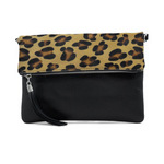 Foldover Leopard Print Leather Clutch