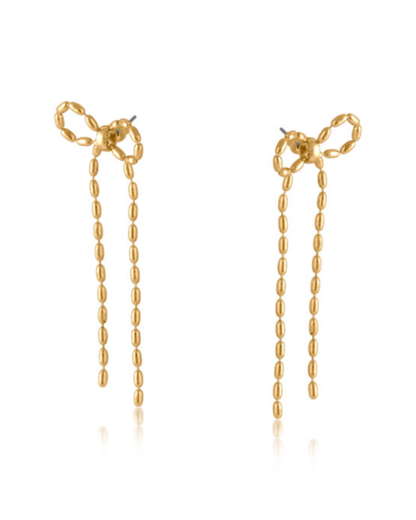Gold Lina Long Bow Earrings