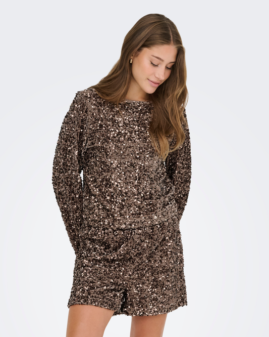 Chestnut Sequin Shorts