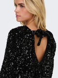 Black Sequin Bow Back Top