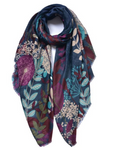 Burgundy/Green Dandelion Print Scarf