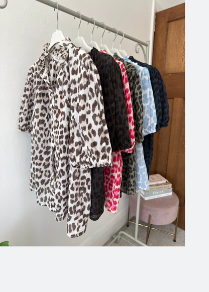 Mocha Leopard Puff Sleeve Blouse