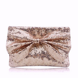 Rose Gold Large Bow Glitter Clutch Bag