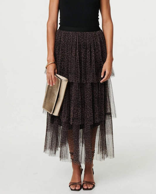 Stella Tiered Leopard Print Tulle Maxi Skirt
