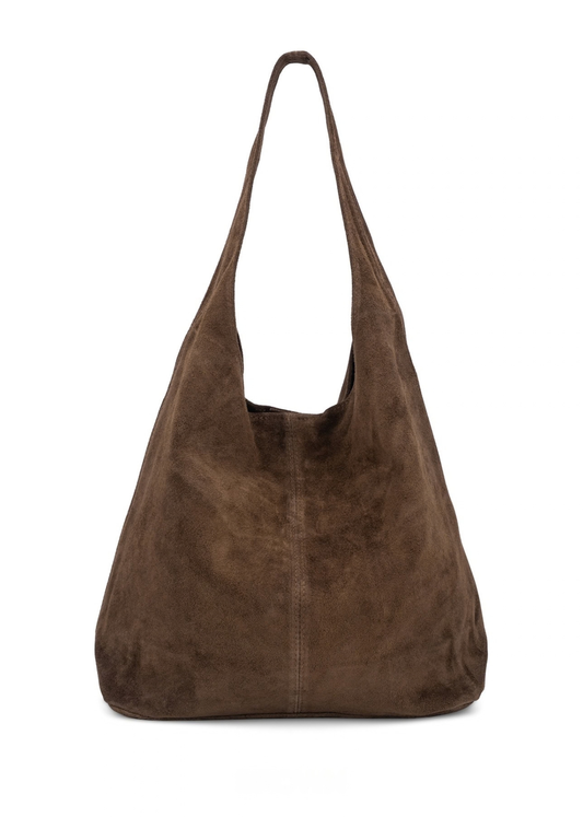 Chocolate Suede Leather Slouchy Hobo Bag