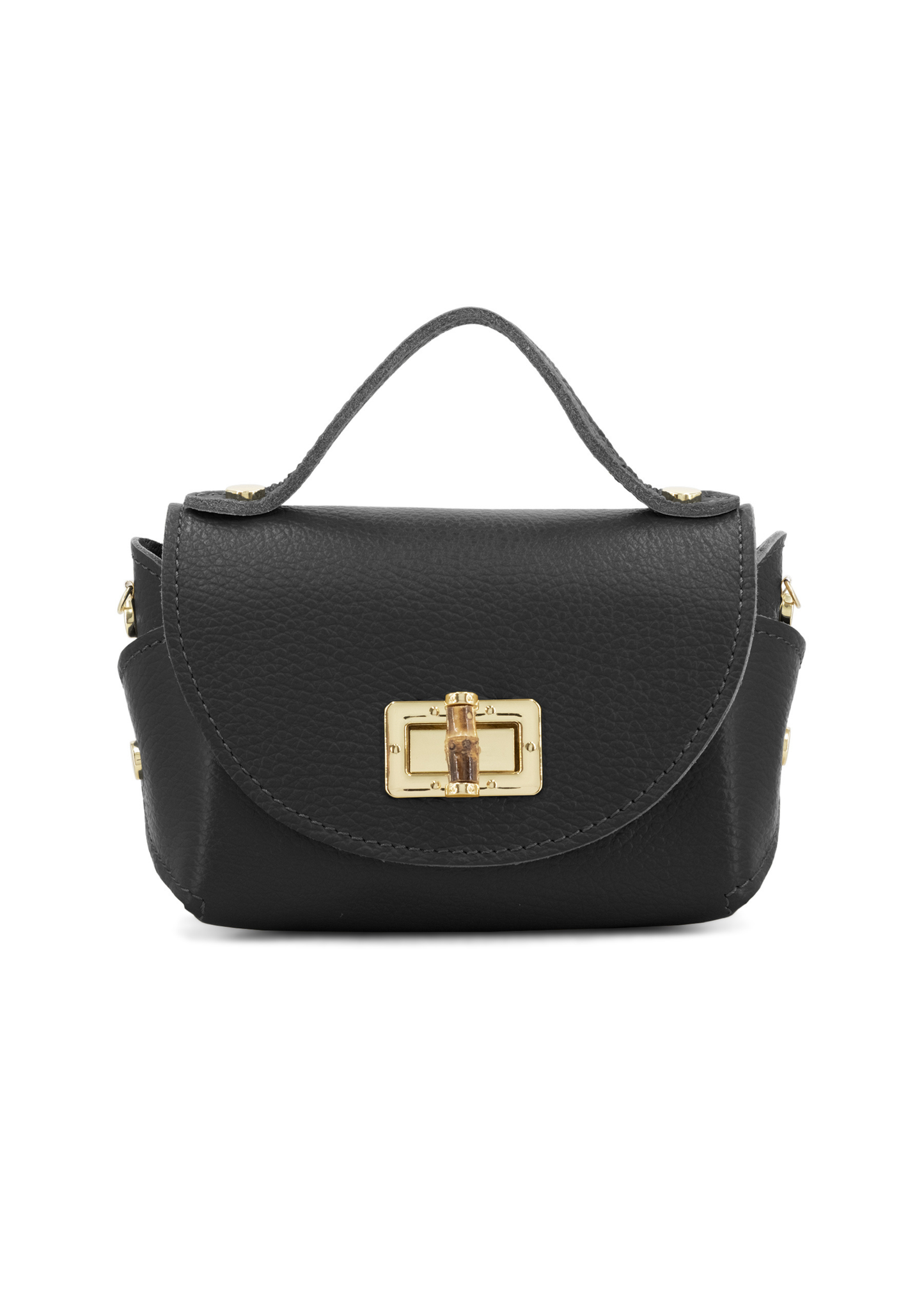Black Bamboo Twist Lock Leather Mini Bag
