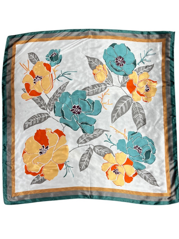 Sage Green Floral Pattern Silk Touch Square Scarf