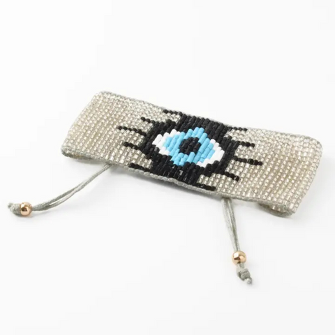 Silver Evil Eye Beaded Bracelet