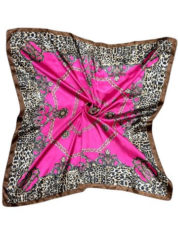 Fuchsia Leopard Print Silk Touch Square Scarf