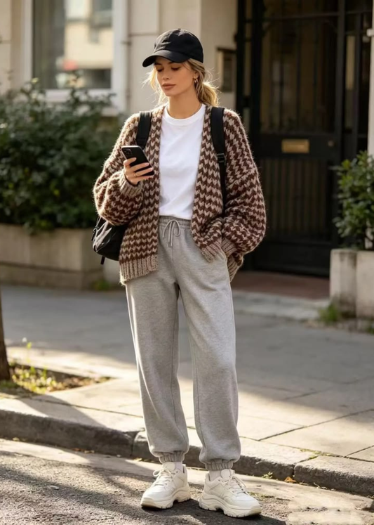 Chocolate/Taupe Cosy Stripe Cardigan