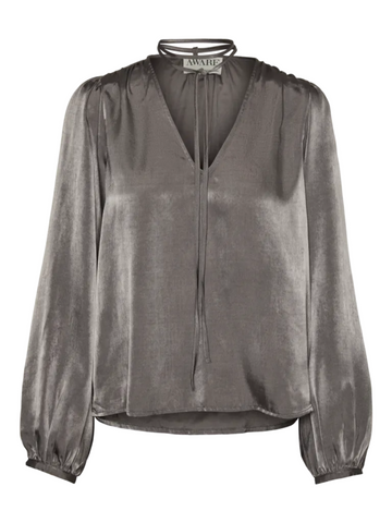 Mae Silver Grey Tie Neck Satin Blouse