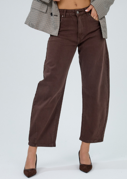 Livia Chocolate Cropped Barrel Jeans - PRE ORDER