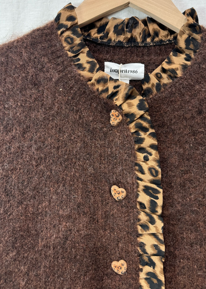 NEW Chocolate Leopard Trim Crew Neck Cardigan - PRE-ORDER
