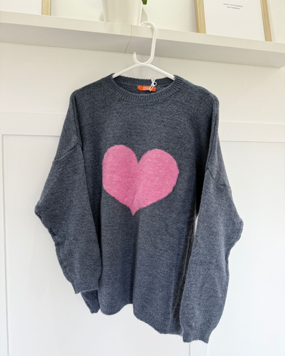 Denim Blue/Pink Heart Jumper