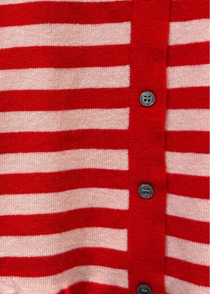 Pink/Red Stripe Knit Polo S/S Cardigan