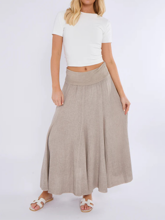 Mocha Washed Linen Panel Skirt