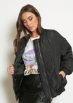 Black Quilted Puffer Bomber Jacket