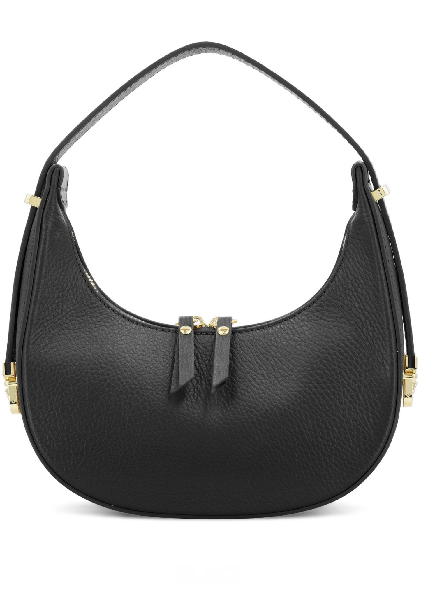 Black Leather Small Round Shoulder Bag